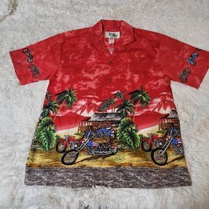YK tropical button-down pattern matching shirt S